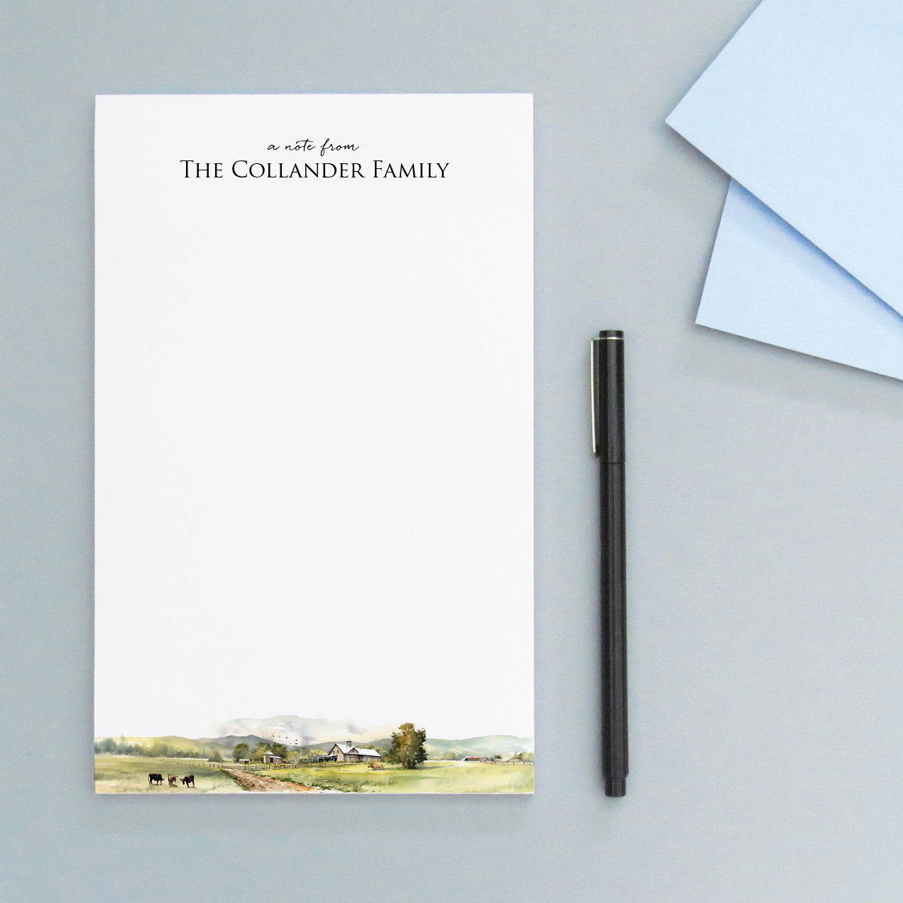 Farmhouse Landscape Personalized Family Notepads With Last Name