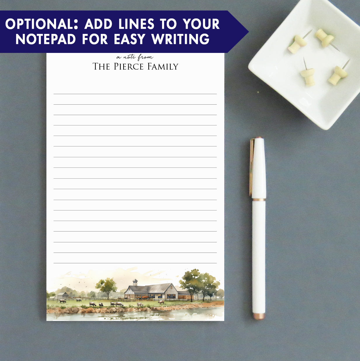 Farm And Cows Landscape Personalized Family Notepads With Last Name