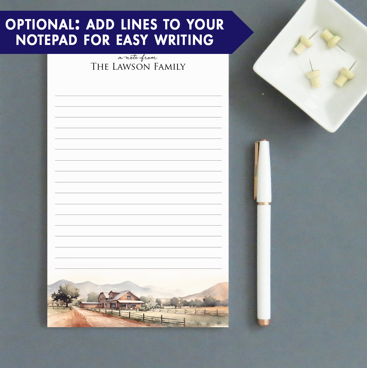 Elegant Farmhouse Landscape Family Notepad Stationery Personalized
