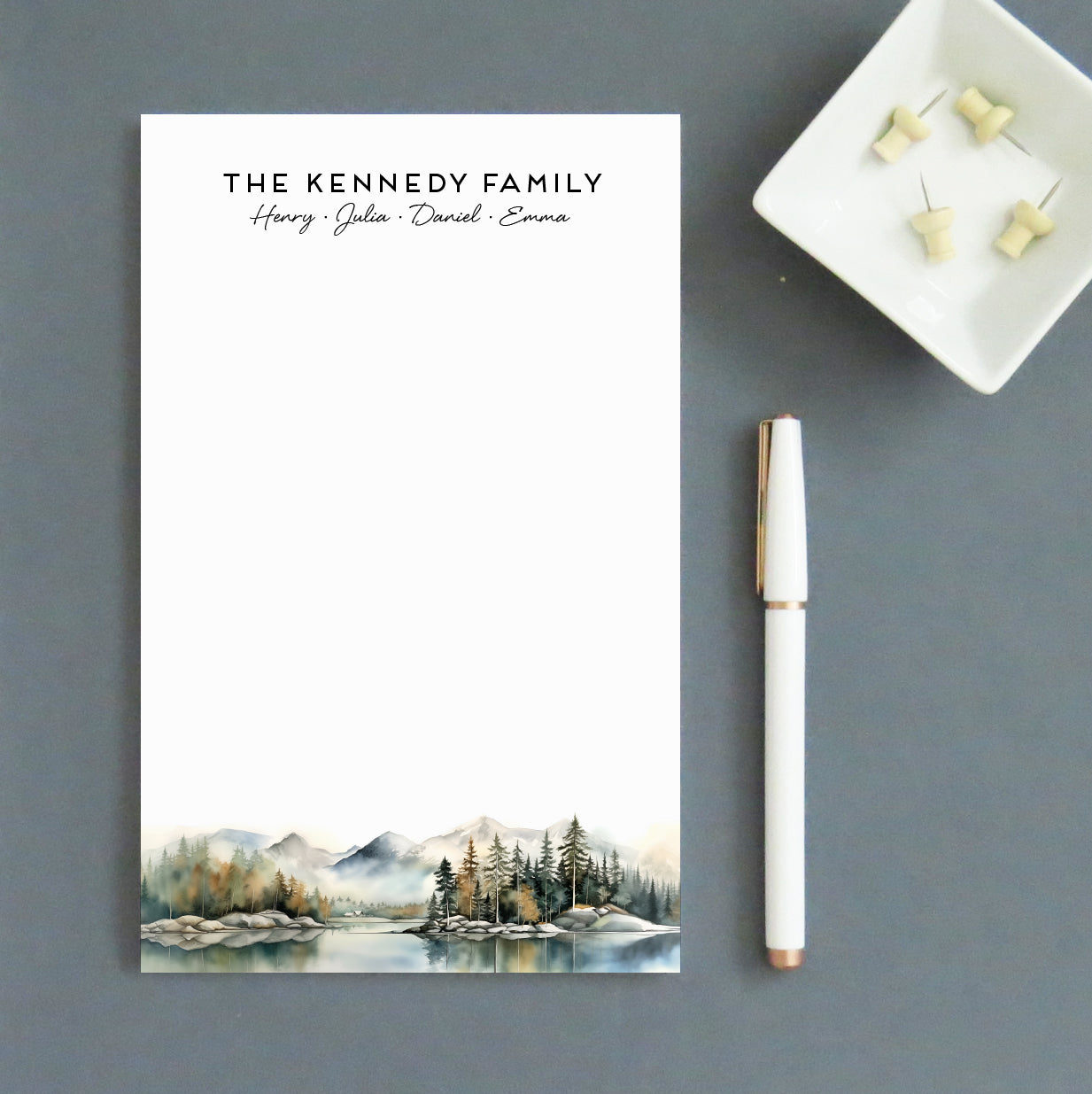 Mountainous Lake Landscape Personalized Family Notepads With Names ...