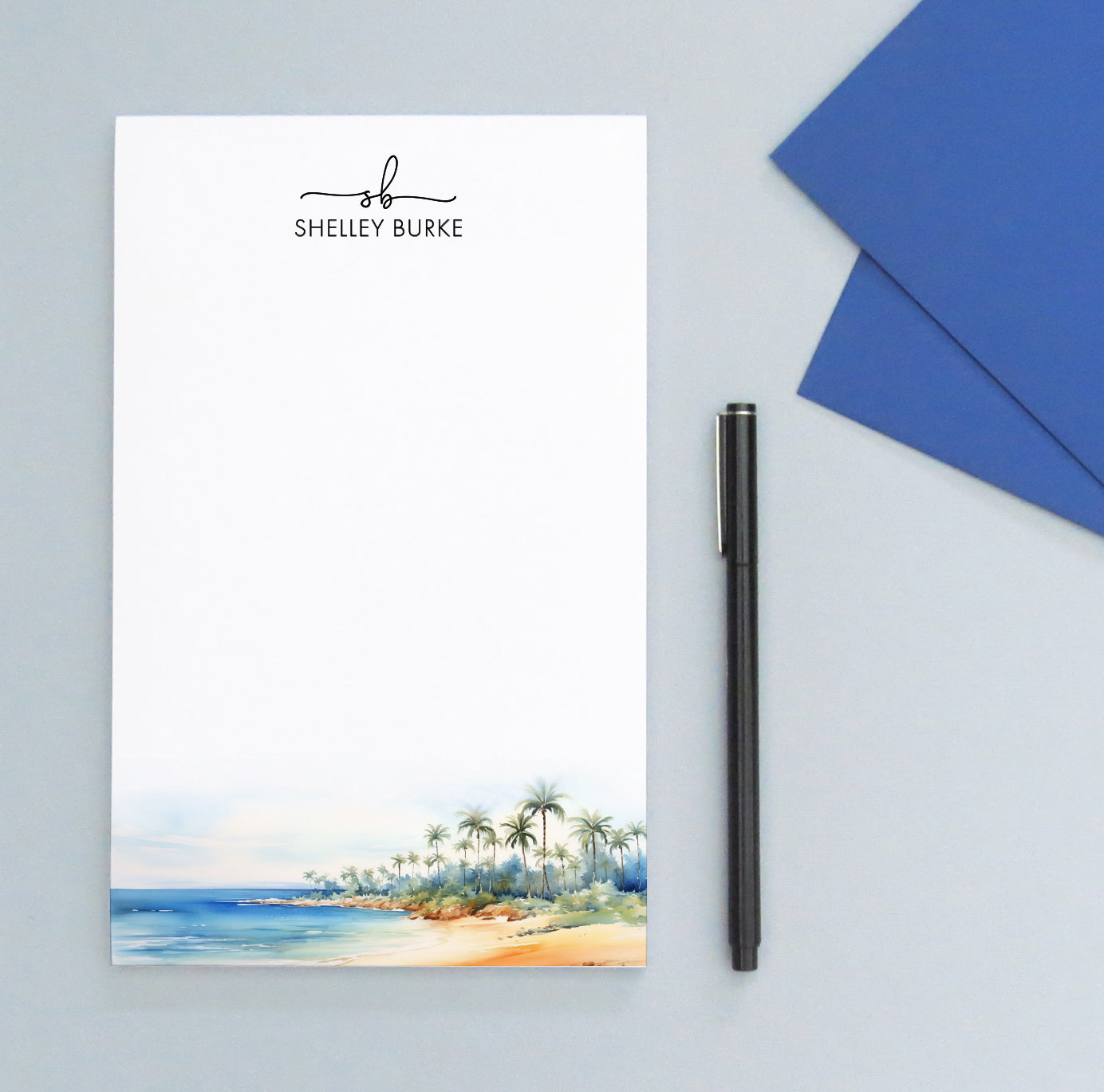 Personalized Notepad Set Tropical Beach Monogram Notepad Set Personalized - Modern Pink Paper