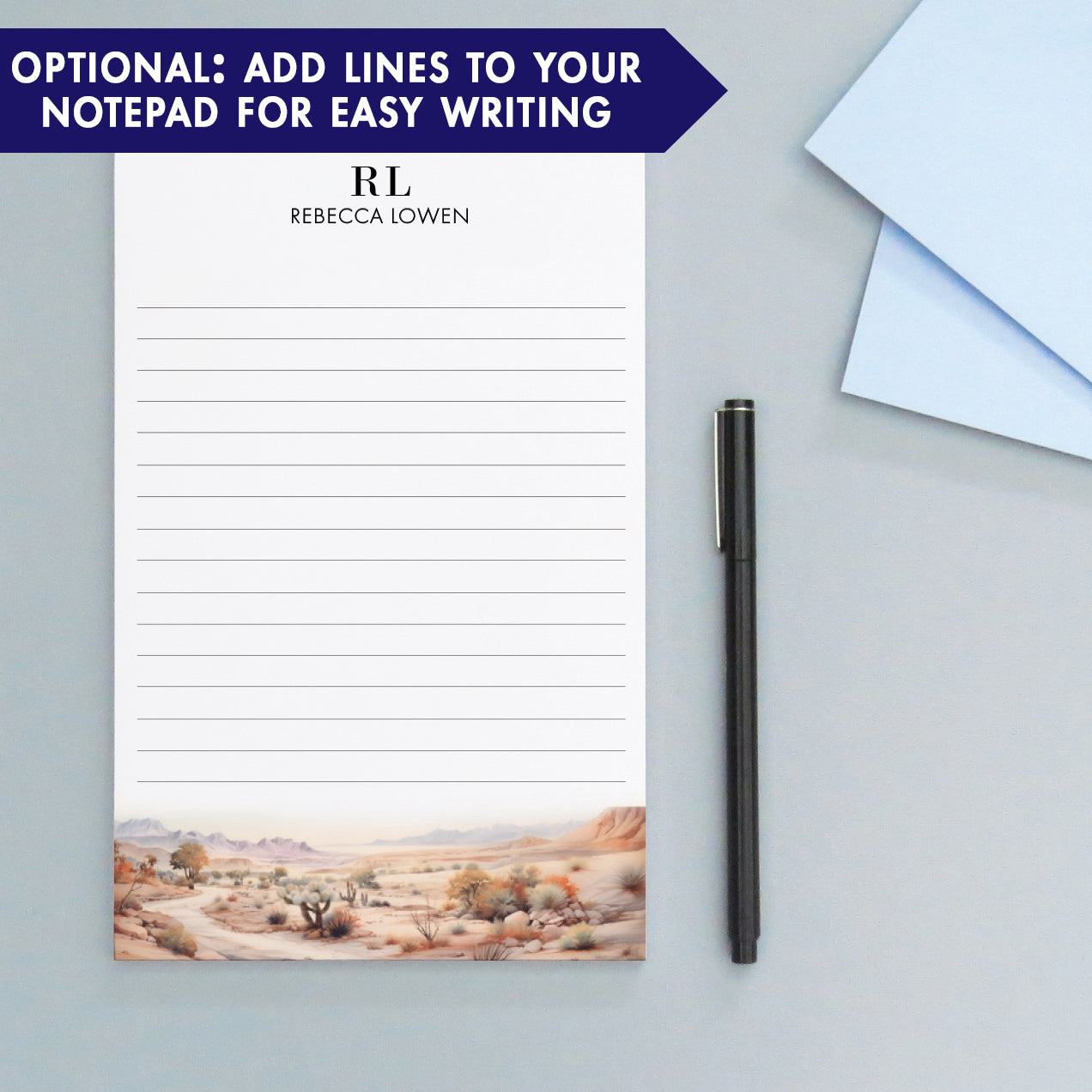 Watercolor Desert Landscape 2 Initial Personalized Notepad