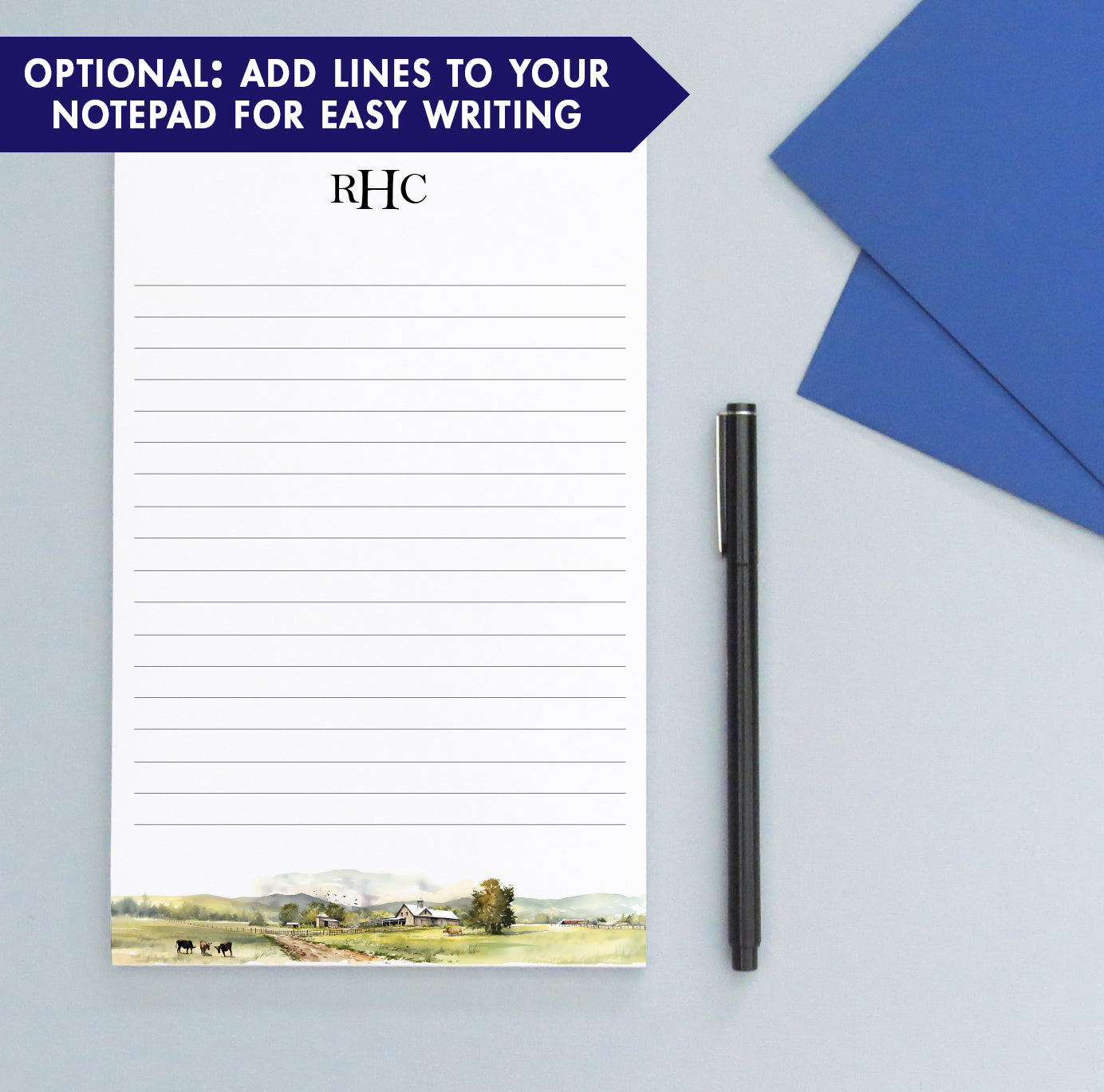 Farmhouse Landscape Initialed Notepad Stationery Personalized
