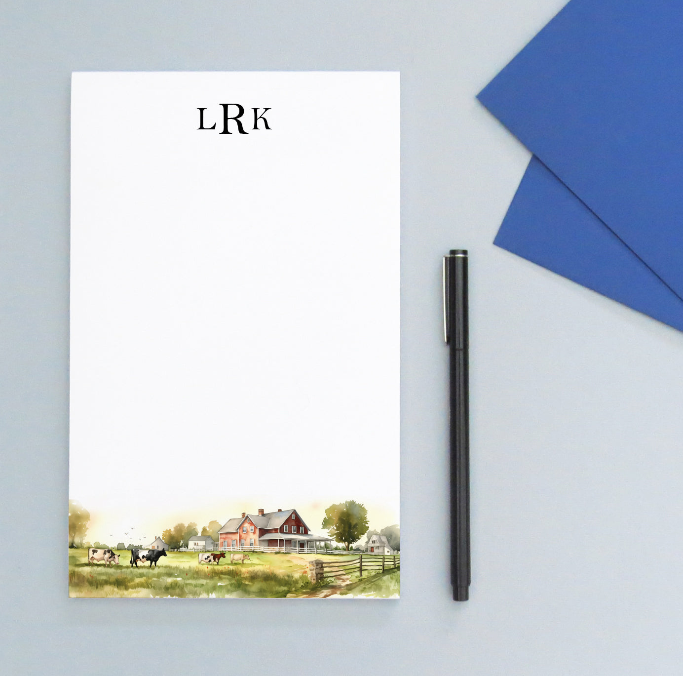 Rustic Farmhouse Personalized 3 Initial Notepad With Cows
