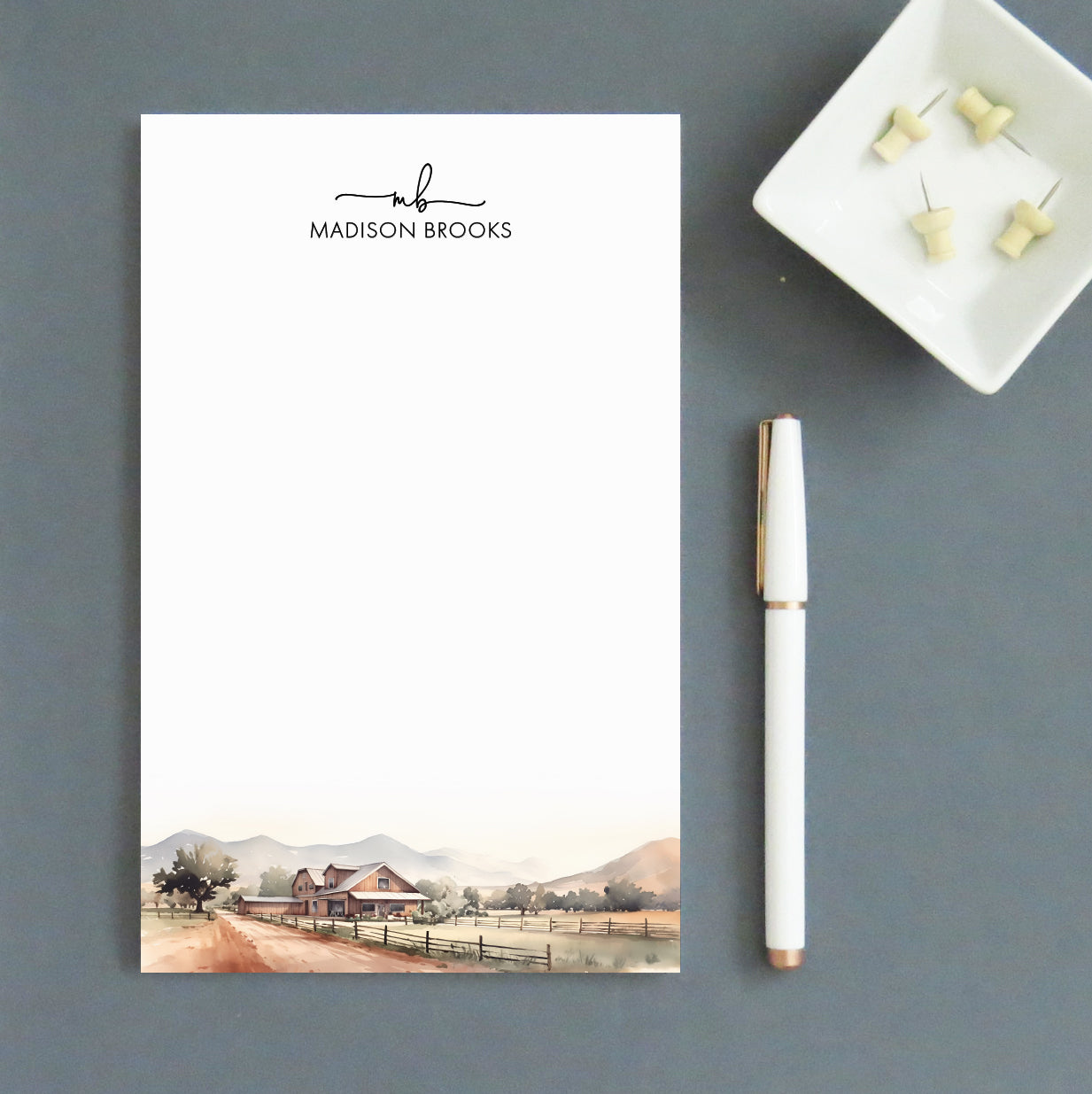 Classic Farmhouse Landscape Monogrammed Personalized Notepad