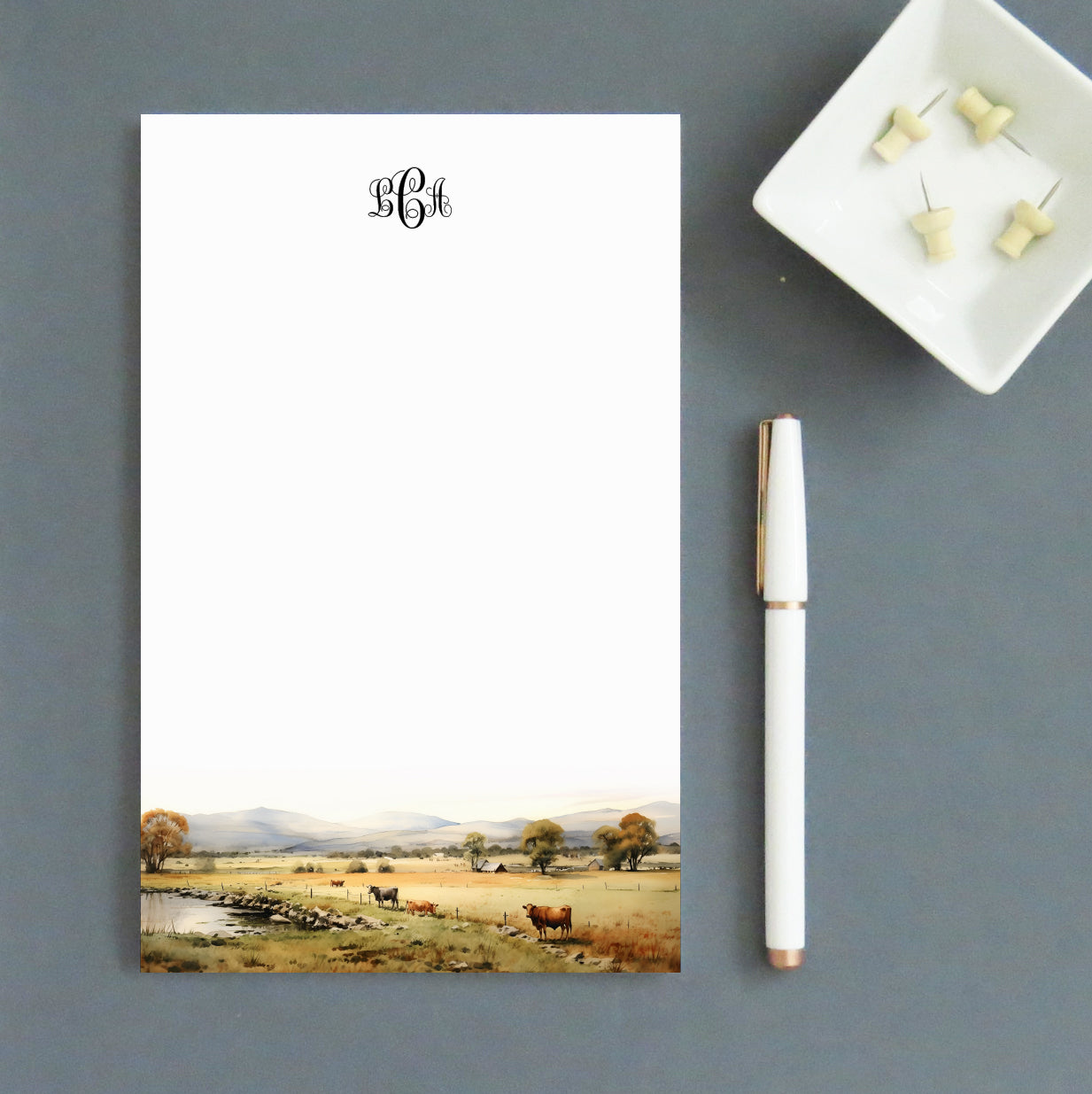 Cow Pasture Landscape Personalized Monogram Initials Notepad