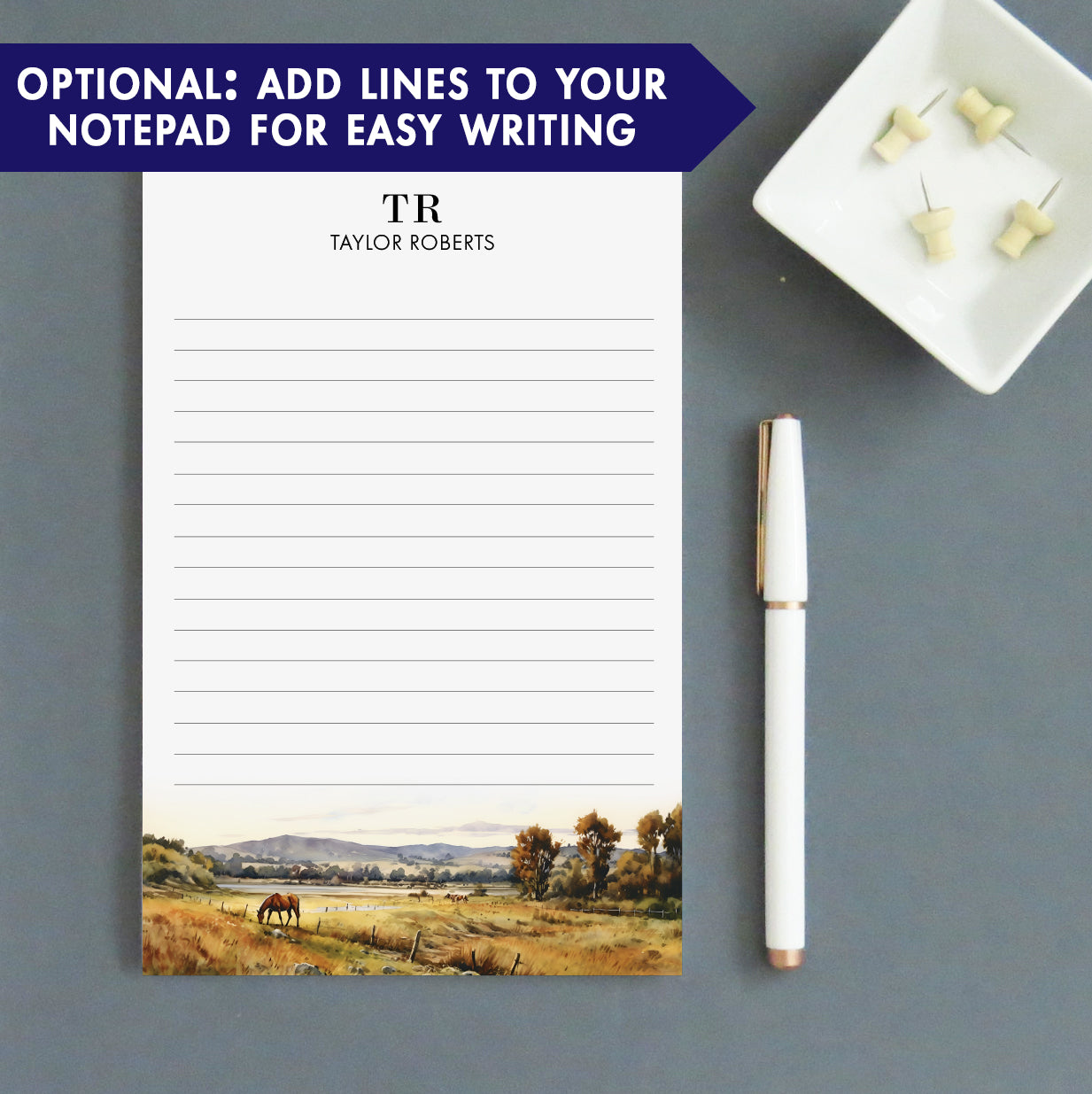 Rustic Horse Pasture Landscape 2 Initial Personalized Notepad