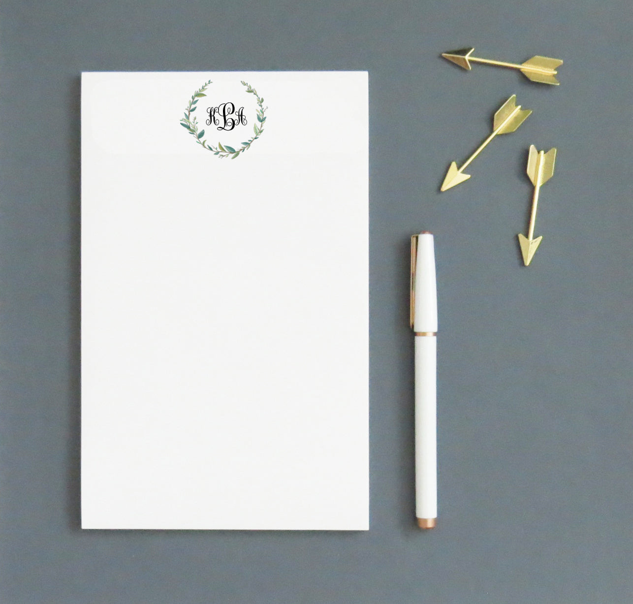 Watercolor Greenery Monogrammed Personalized Notepads