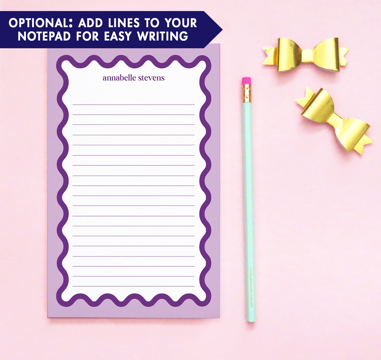 Fun Personalized Stationery Notepads With Wavy Border