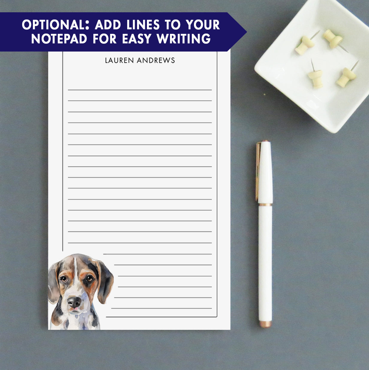 Watercolor Beagle Personalized Notepad Or Choose Your Dog Breed