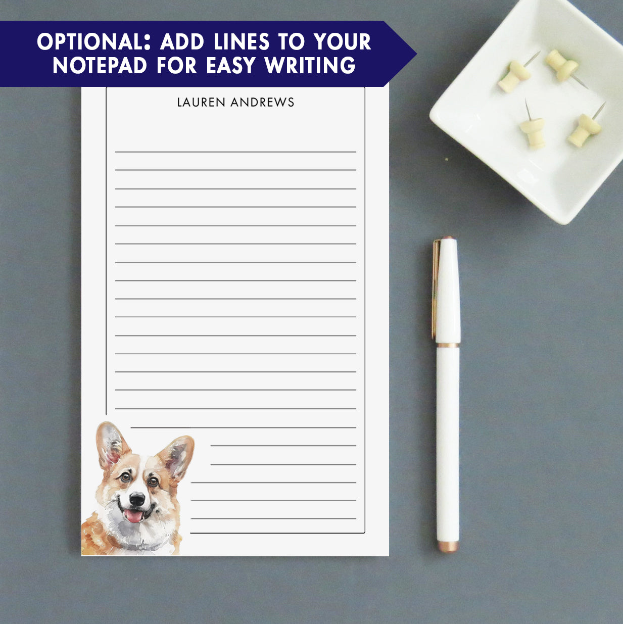 Corgi Personalized Stationery Notepad Or Choose Your Dog Breed