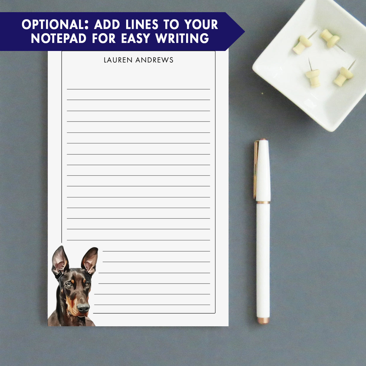 Doberman Custom Notepad Stationery Set Or Choose Your Dog Breed