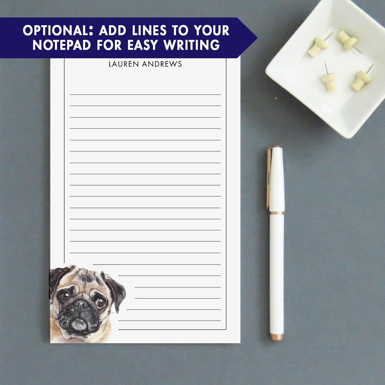 Watercolor Pug Customizable Note Pad Or Choose Your Dog Breed