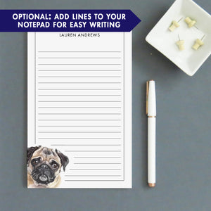 Watercolor Pug Customizable Note Pad Or Choose Your Dog Breed