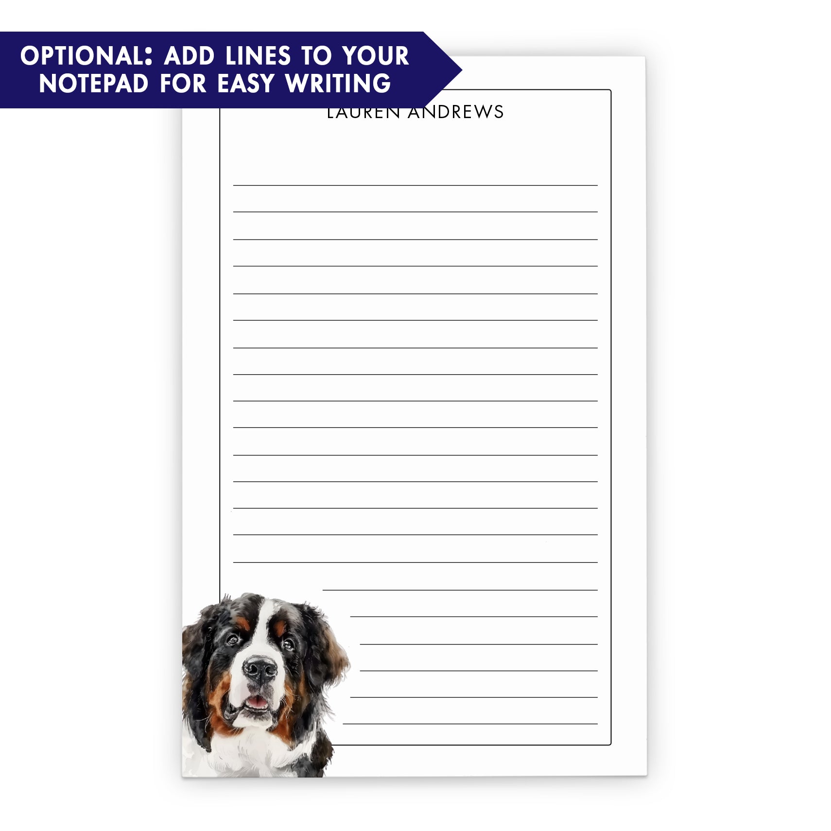 Bernese Mountain Dog Custom Notepad Or Choose Your Dog Breed