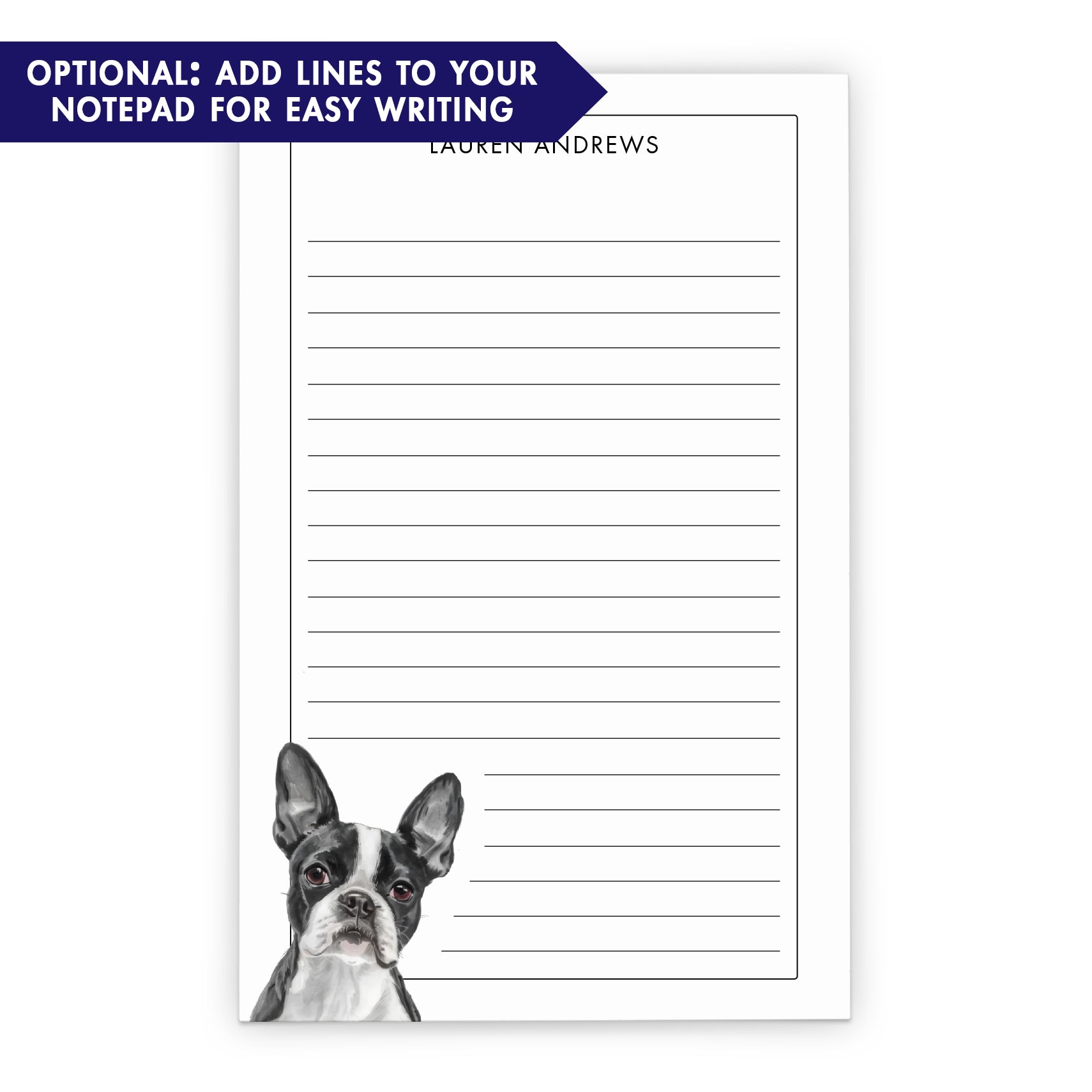 Boston Terrier Personalized Notepad Or Choose Your Dog Breed