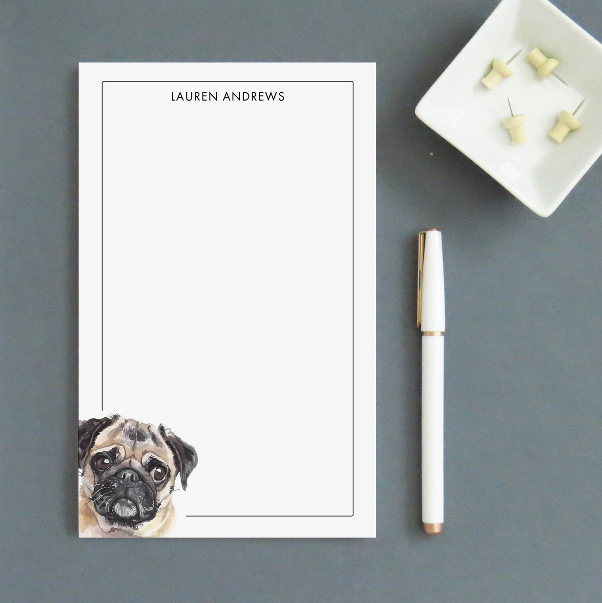 Watercolor Pug Customizable Note Pad Or Choose Your Dog Breed