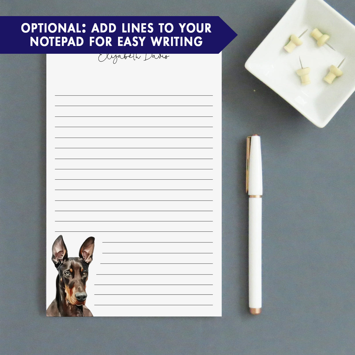 Doberman Personalized Stationery Notepads Or Choose Your Dog Breed
