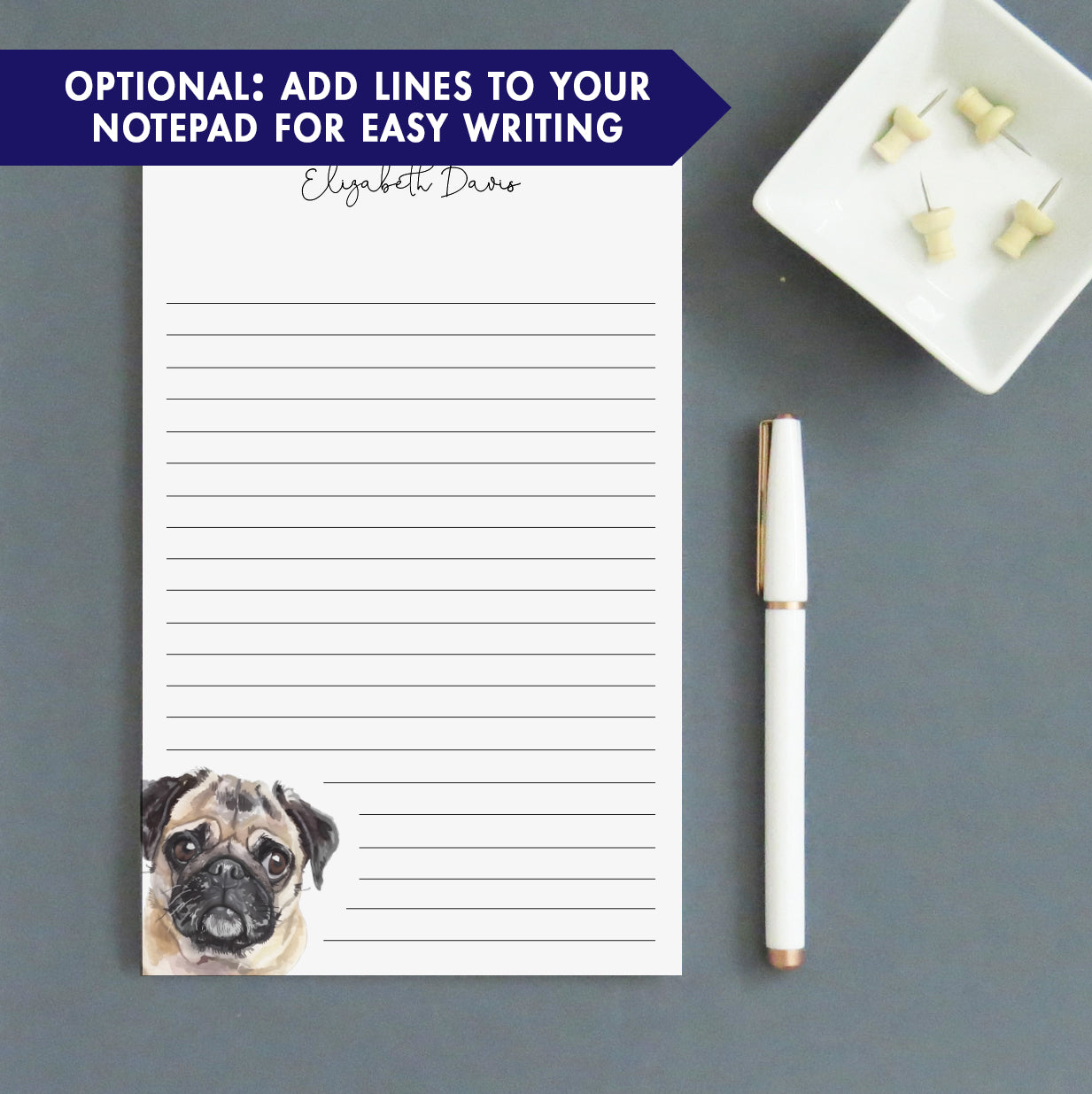 Pug Custom Stationery Notepads Or Choose Your Dog Breed