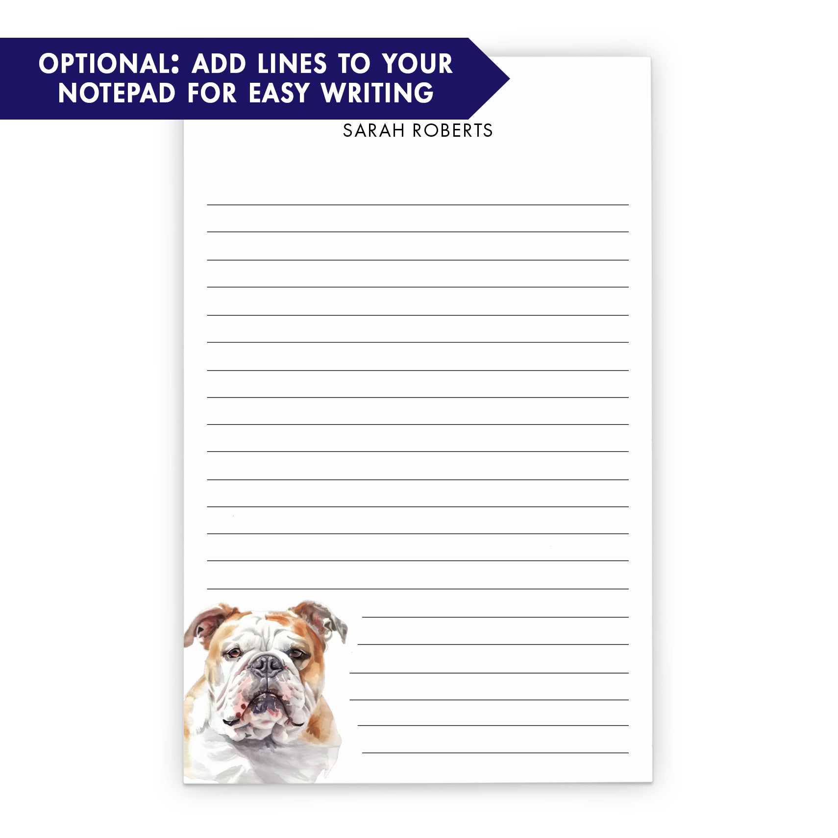 English Bulldog Personalized Monogram Notepad Or Choose Your Dog Breed