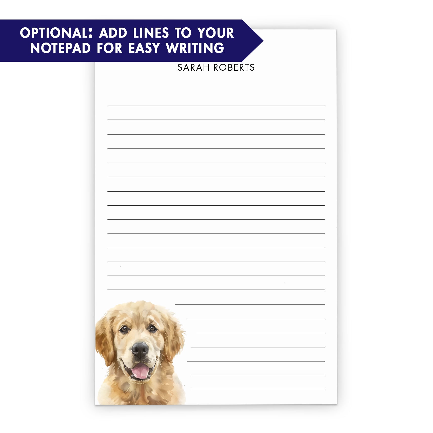 Golden Retriever Customized Monogram Notepad Or Choose Your Dog Breed