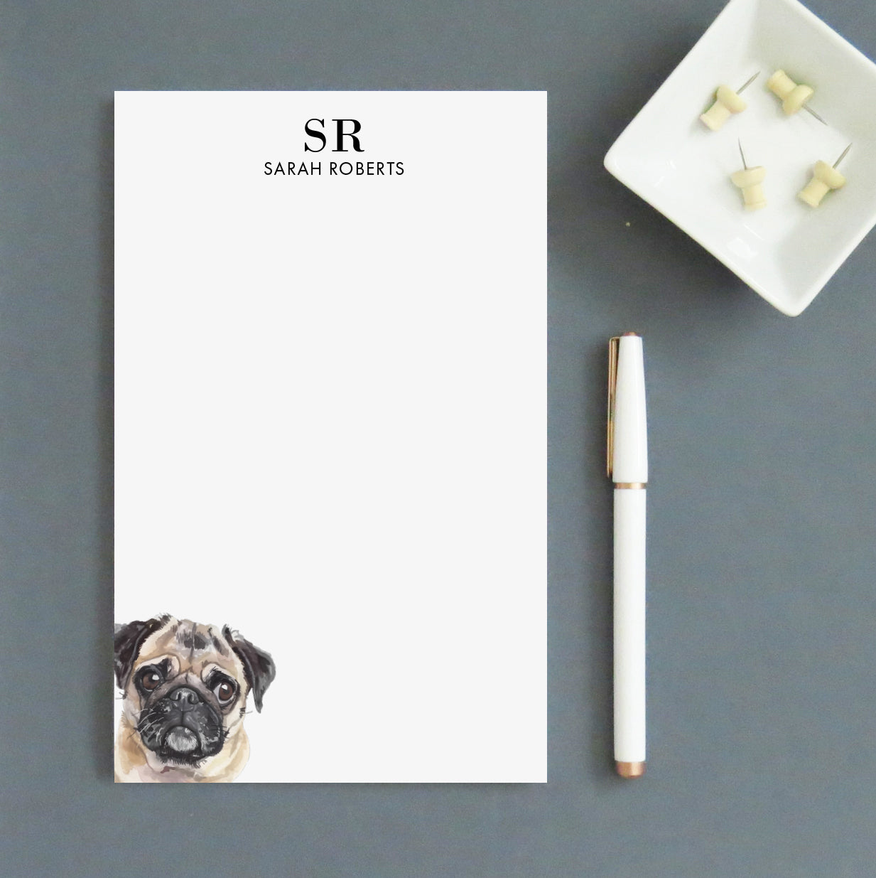 Pug Personalized Monogram Note Pads Or Choose Your Own Dog Breed