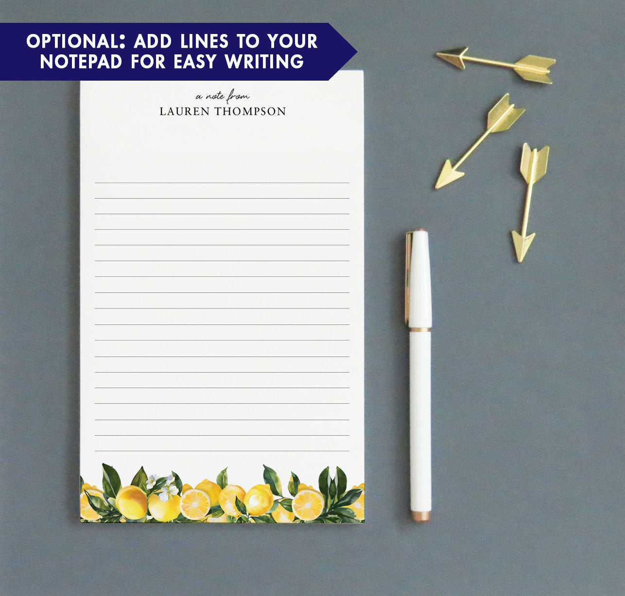 Cute Lemon Personalized Stationery Notepad With Name - Modern Pink Paper