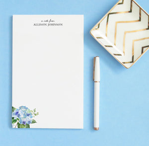 Watercolor Personalized Stationery Note Pad With Hydrangeas