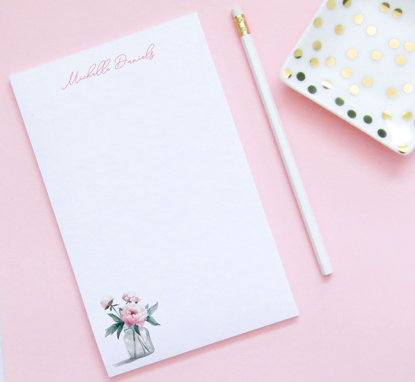 Botanical Pink Floral Customized Note Pads With Peonies 
