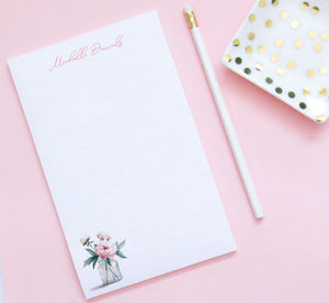 Botanical Pink Floral Customized Note Pads With Peonies 