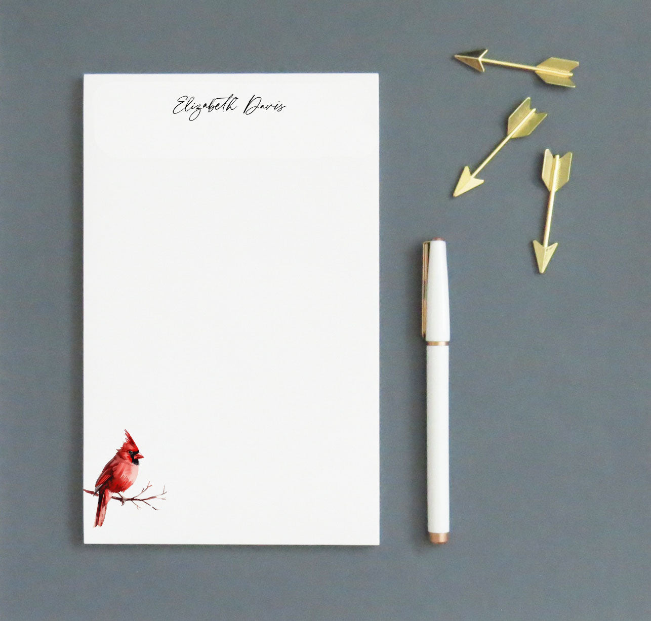 Elegant Cardinal Personalized Notepad Set Stationery 
