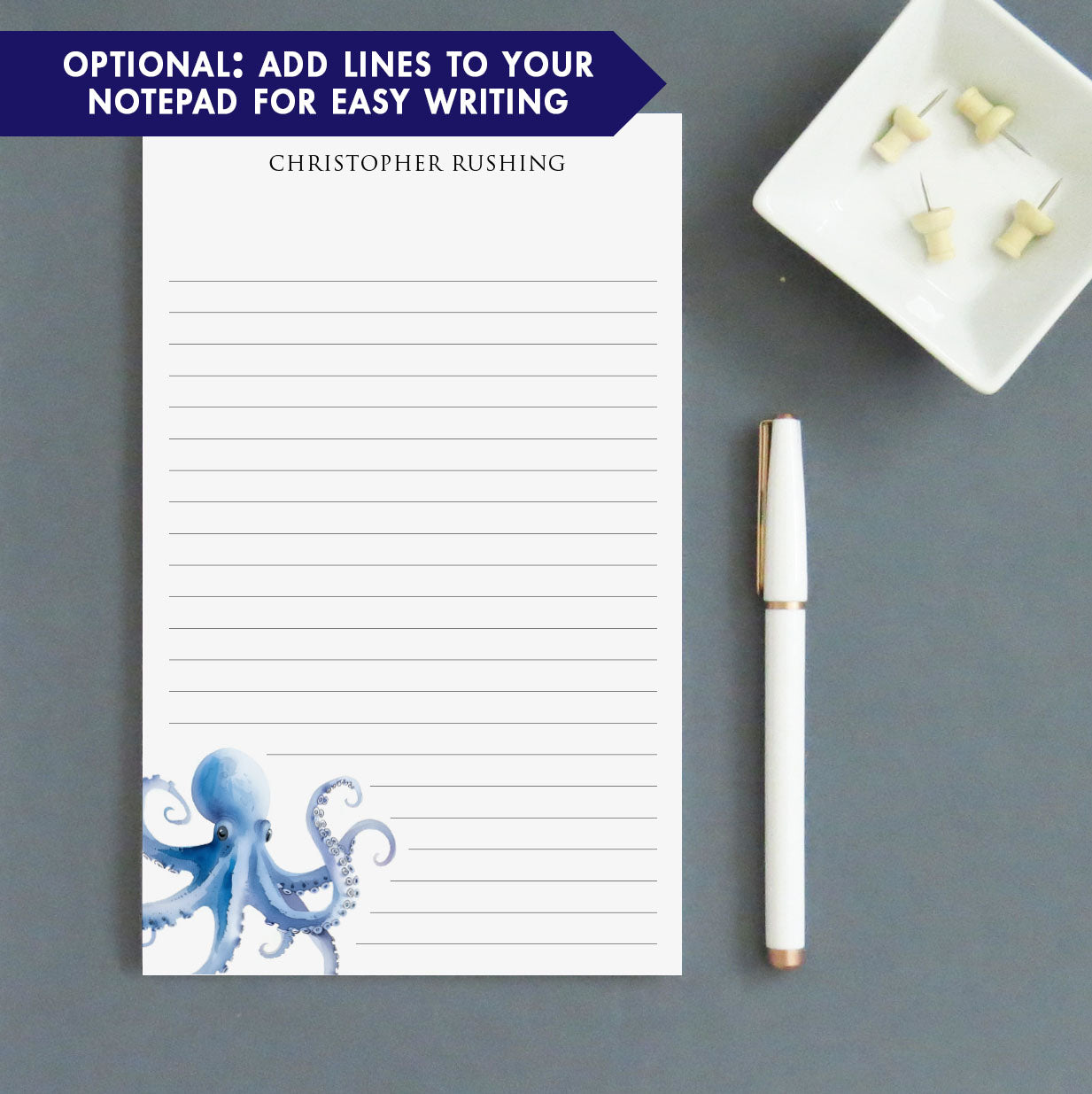 Ocean Themed Personalized Stationery Notepads With Octopus 