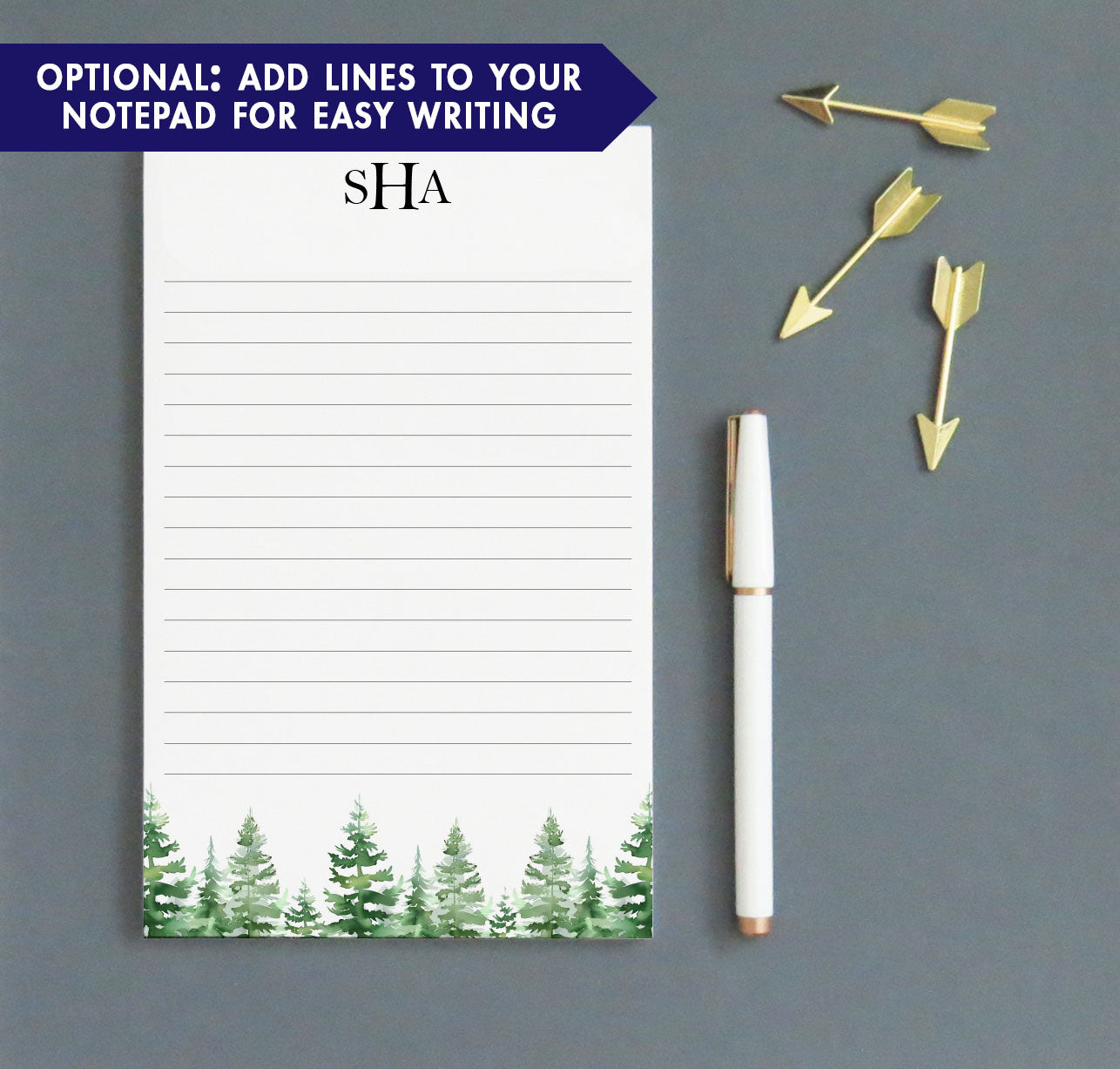 Rustic Personalized Monogrammed 3 Initial Notepad With Trees