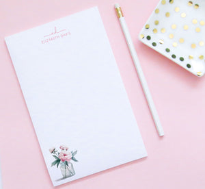 Watercolor Botanical Custom Monogram Note Pads With Peonies