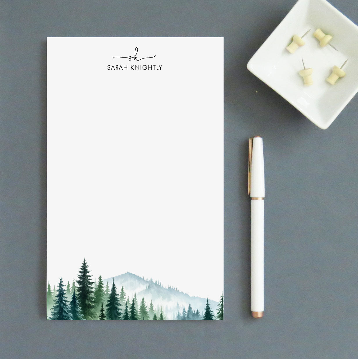 Naturte Notepad Nature Inspired Monogrammed Personalized Notepad With Trees - Modern ...