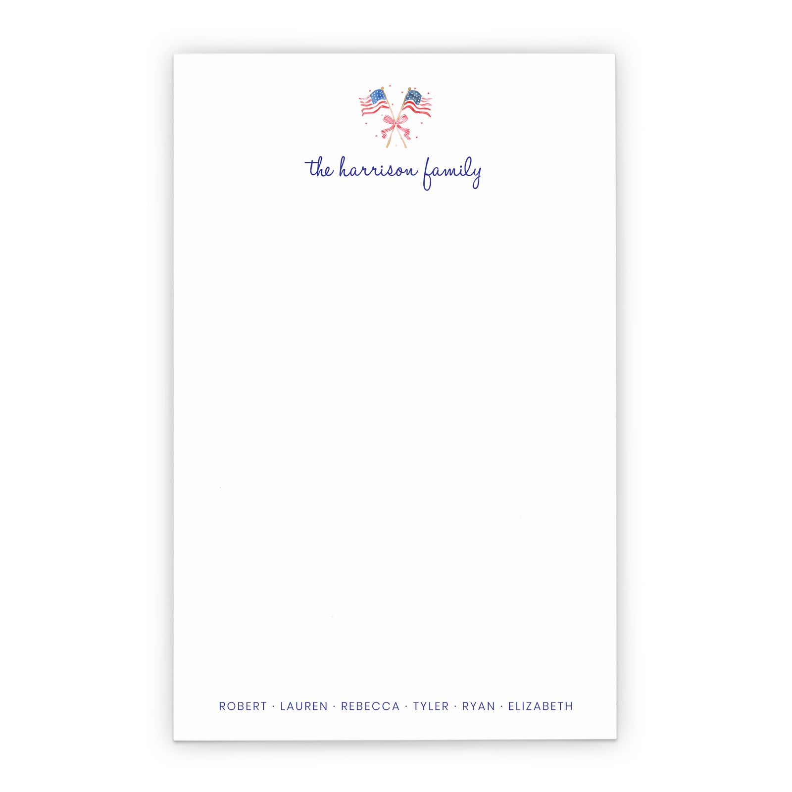 Personalized Family Stationery Notepad With American Flag