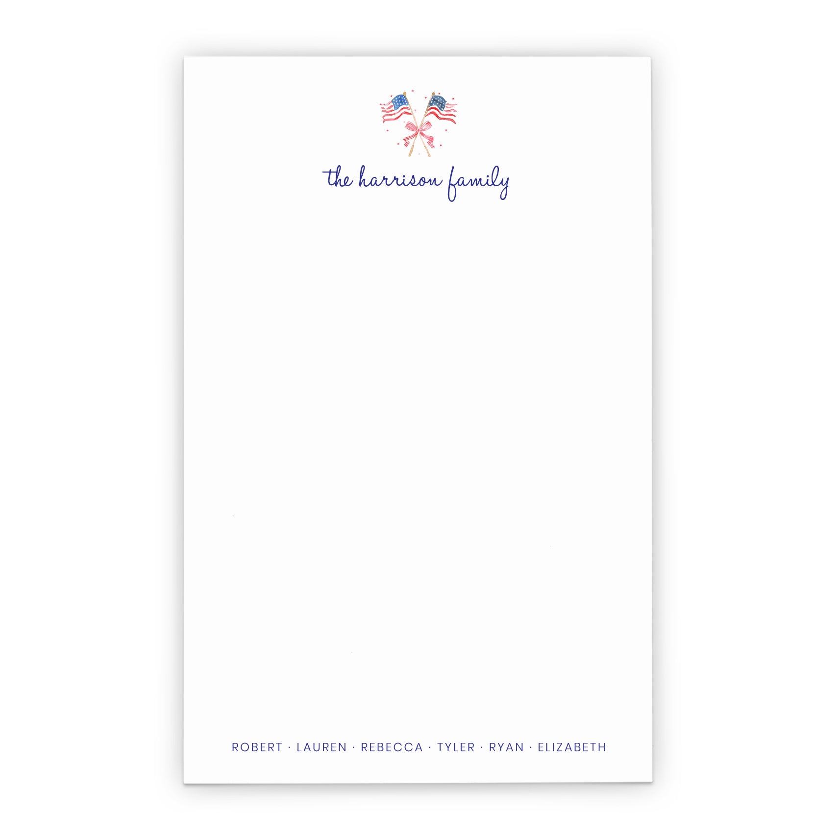 Personalized Family Stationery Notepad With American Flag