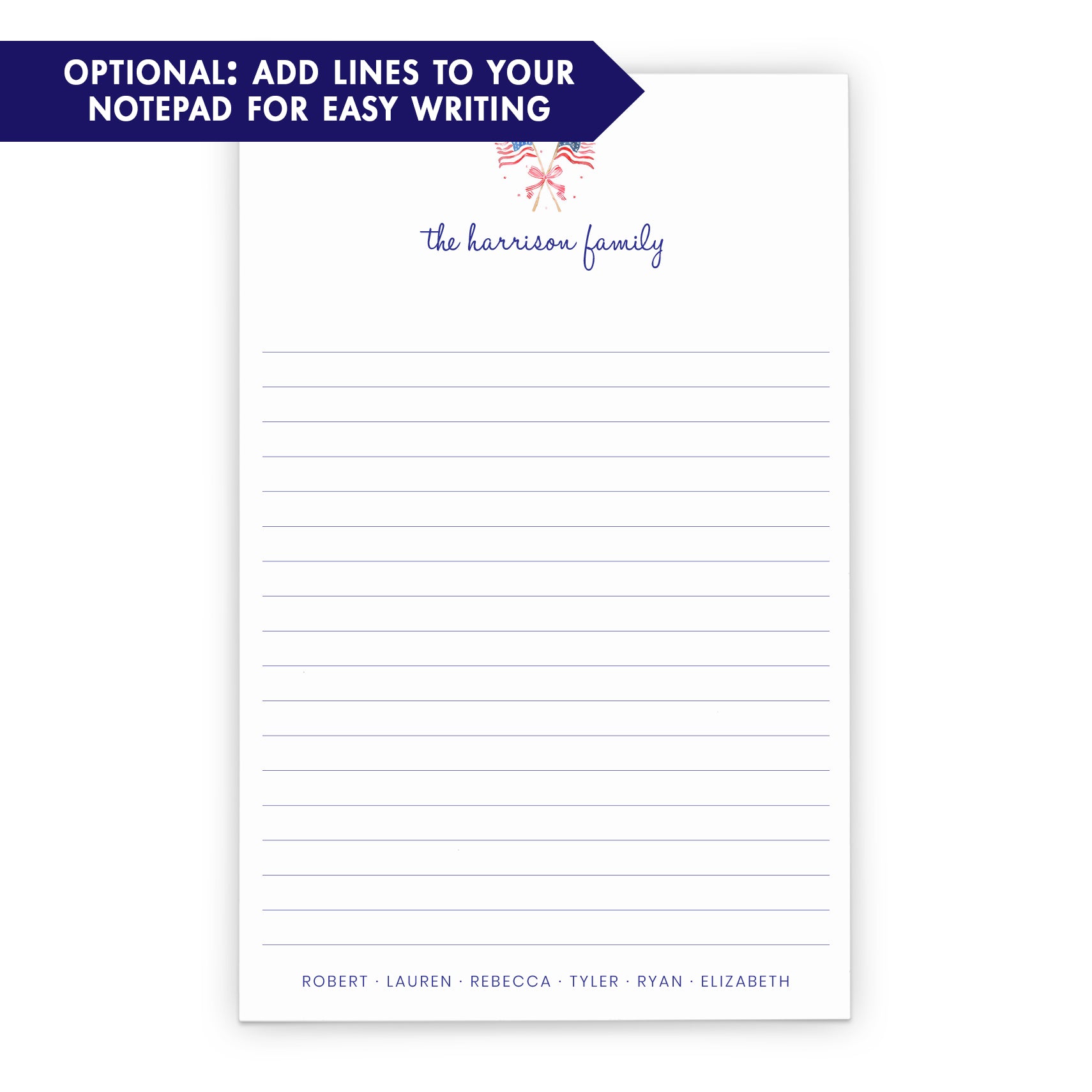 Personalized Family Stationery Notepad With American Flag