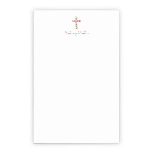 Customized Religious Stationery Paper With Floral Cross - Modern Pink Paper