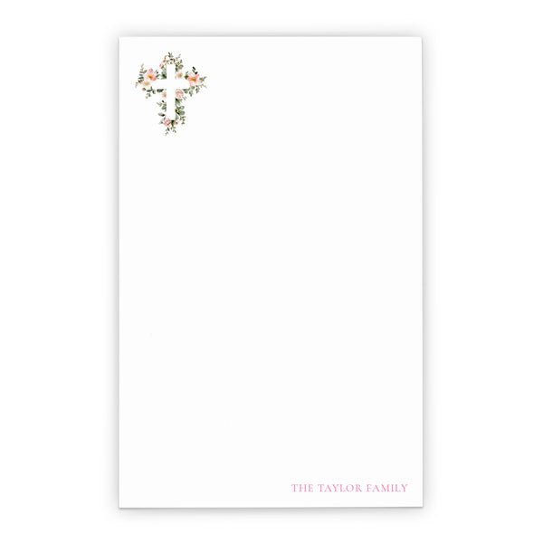 Elegant Custom Family Stationery Note Pad With Florals - Modern Pink Paper