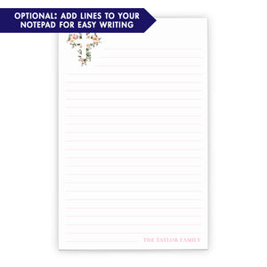 Elegant Custom Family Stationery Note Pad With Florals