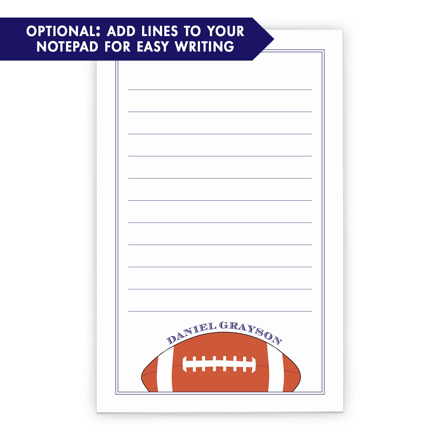 Personalized Football Themed Stationery Notepad With Name