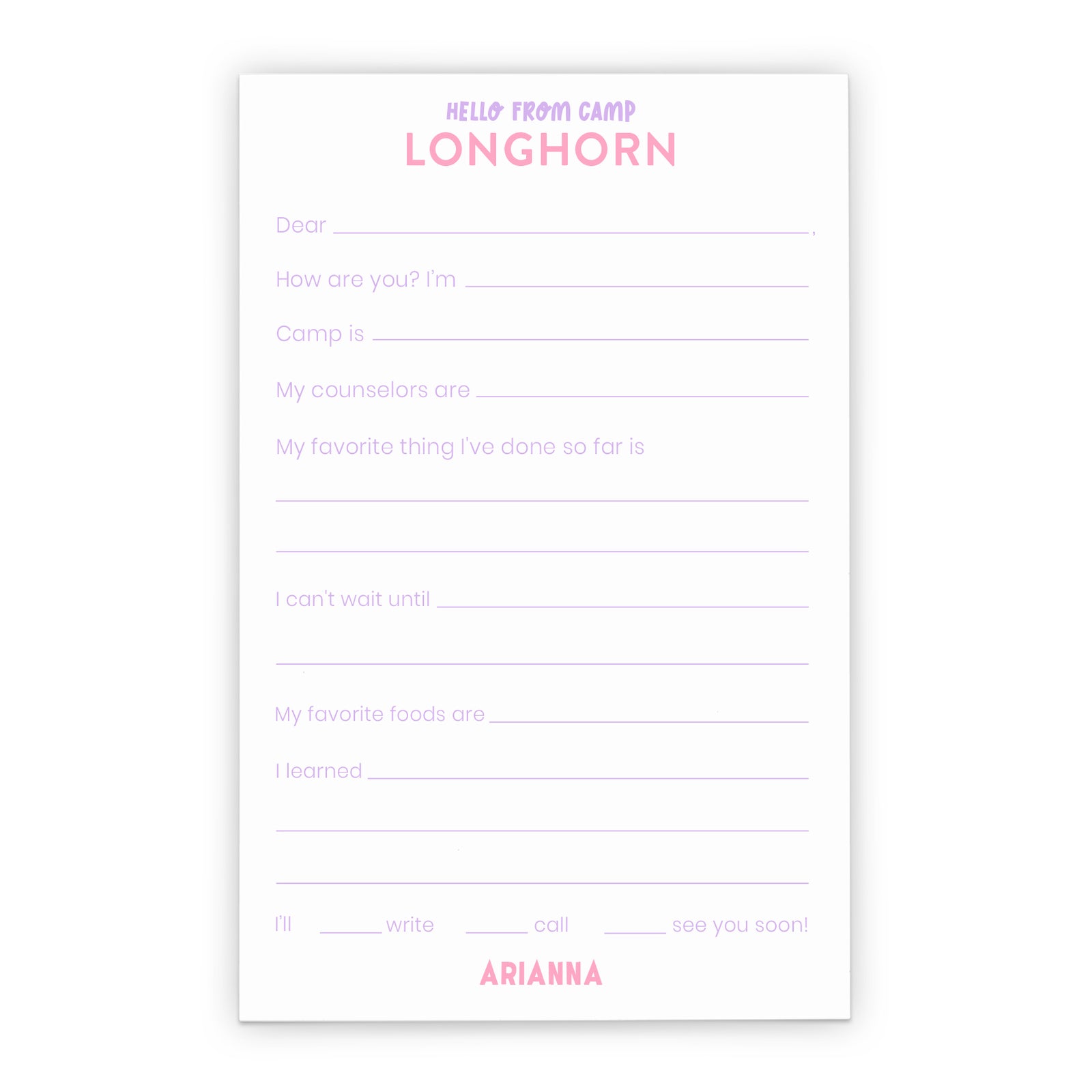 Fun Custom Fill In The Blank Summer Camp Letters To Parents