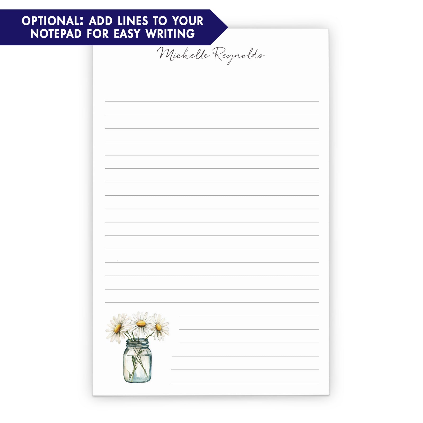 Mason Jar Daisy Personalized Notepad
