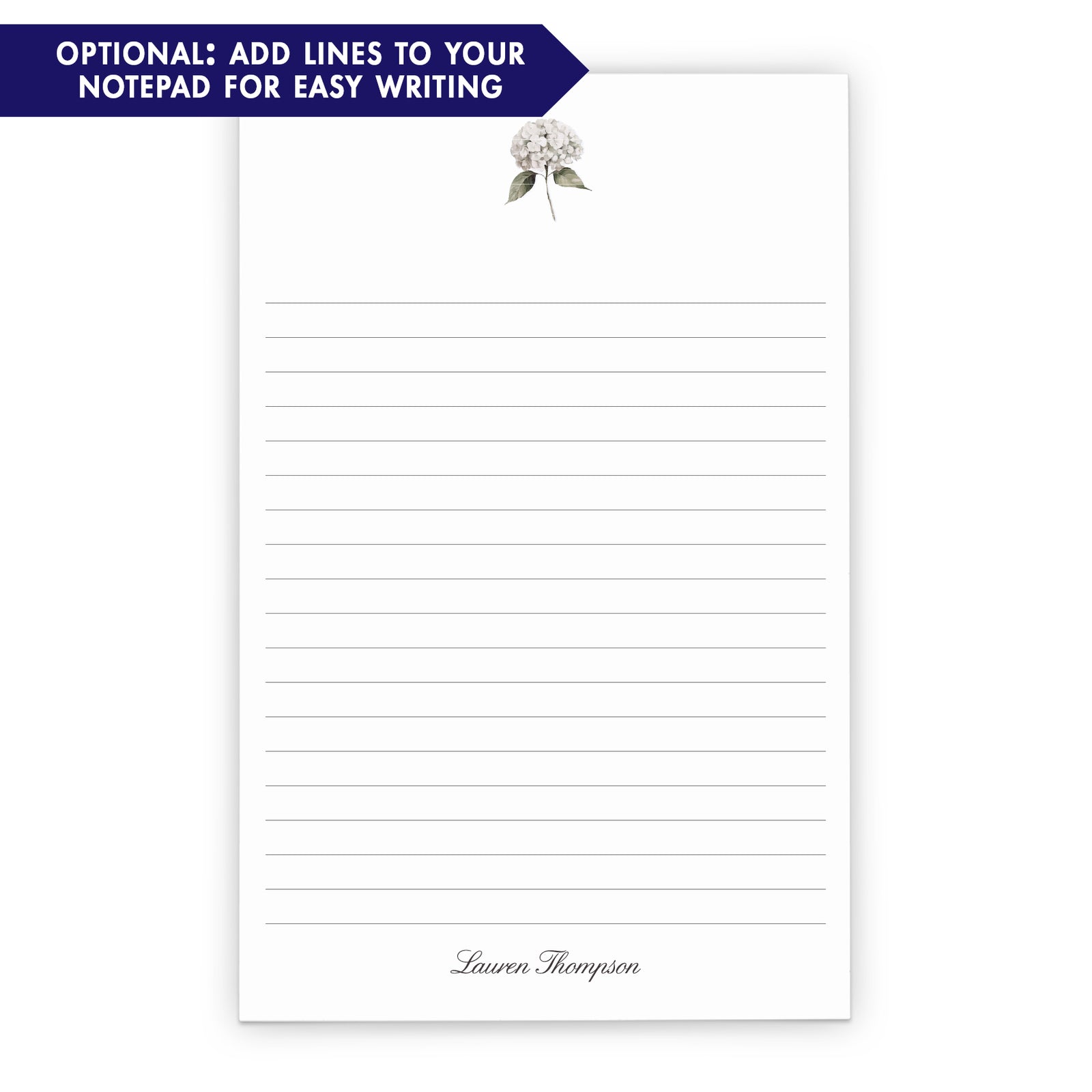 White Hydrangea Personalized Notepad