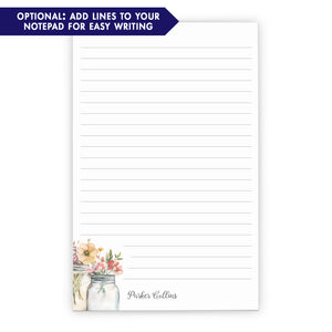 Mason Jar Floral Personalized Notepad