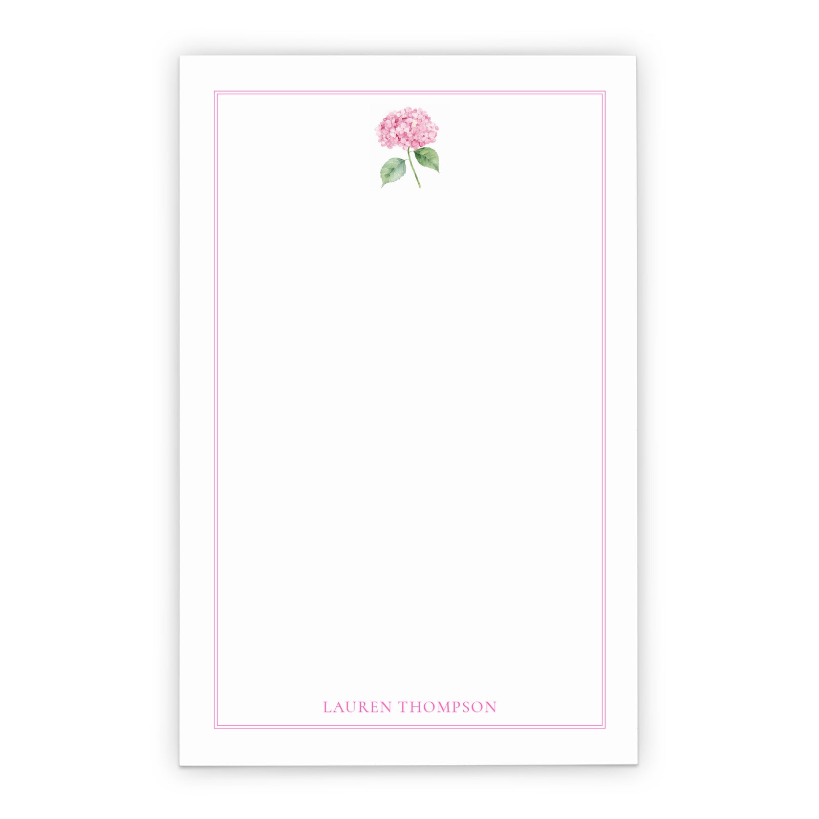 Pink Hydrangea Personalized Notepad With Border
