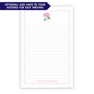 Pink Hydrangea Personalized Notepad With Border