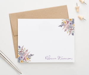 PS193 Personalized Floral Note Cards for Women fall summer elegant wildflowers pink purple