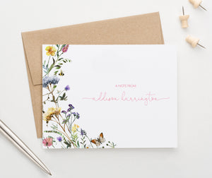 PS194 Custom stationery cards with Spring Florals wildflowers elegant cute summer butterfly bees fall